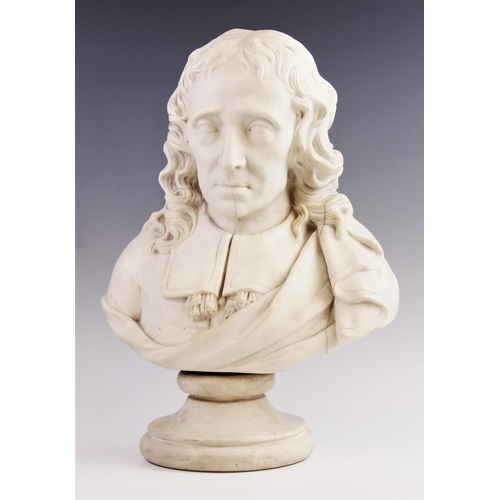 324 - A Parian ware bust of John Milton, 19th century, possibly Minton, set to an associated socle base, i... 