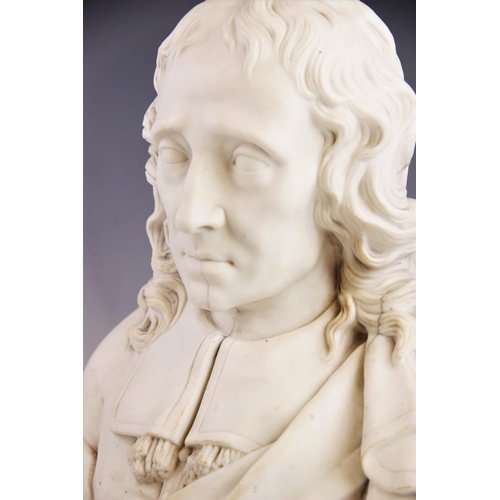 324 - A Parian ware bust of John Milton, 19th century, possibly Minton, set to an associated socle base, i... 