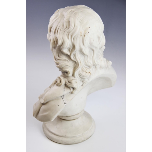 324 - A Parian ware bust of John Milton, 19th century, possibly Minton, set to an associated socle base, i... 