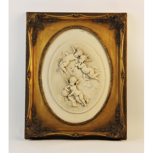 335 - After Leon Bertaux (1825-1909), a 20th century faux marble wall plaque depicting a classical scene w... 