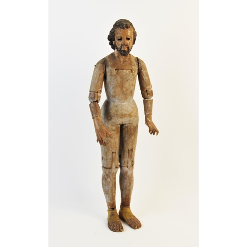 339 - A Spanish Colonial painted wood Santos figure of Christ, 18th century and later, carved with articul... 