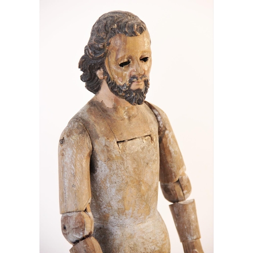 339 - A Spanish Colonial painted wood Santos figure of Christ, 18th century and later, carved with articul... 