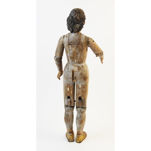 339 - A Spanish Colonial painted wood Santos figure of Christ, 18th century and later, carved with articul... 