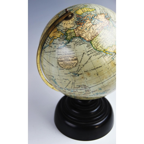 346 - A 1920's 'Geographia' eight inch terrestrial globe, by Geographia Ltd, 167 Fleet St, London, raised ... 