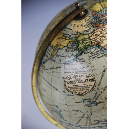 346 - A 1920's 'Geographia' eight inch terrestrial globe, by Geographia Ltd, 167 Fleet St, London, raised ... 