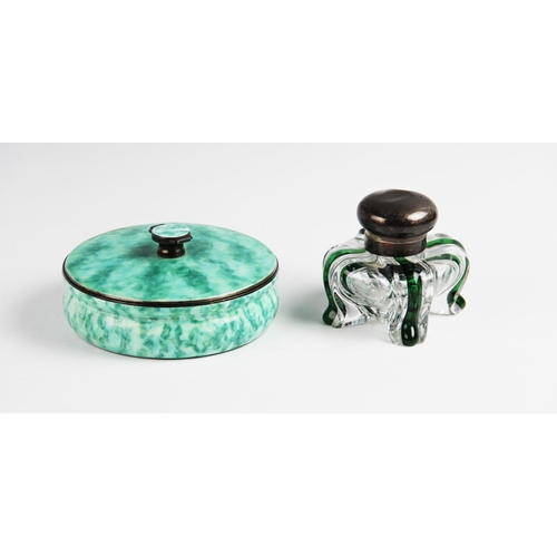 52 - An Art Deco silver enamelled powder pot by Goldsmiths & Silversmiths Company Ltd, London 1934, of ci... 