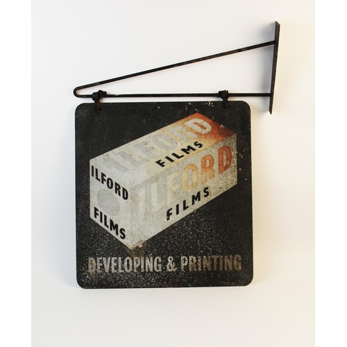 632 - A vintage double sided hanging sign for 'Ilford Films Developing & Printing', the sheet metal sign d... 