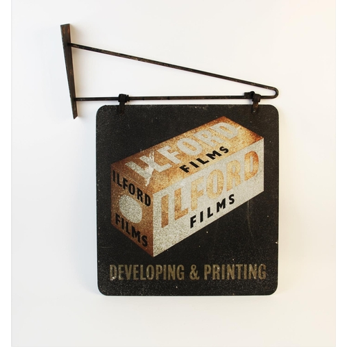 632 - A vintage double sided hanging sign for 'Ilford Films Developing & Printing', the sheet metal sign d... 