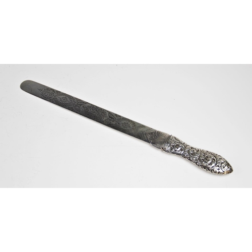 64 - Victorian silver page turner by George Unite & Sons, Birmingham 1887, the blade engraved with flower... 