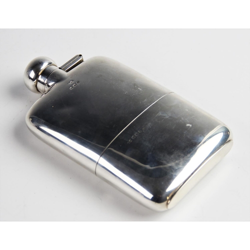 70 - A silver hip flask by Henry Matthews, Birmingham 1924, of rectangular plain polished form with hinge... 