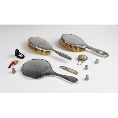 81 - A selection of lady's dressing tableware and accessories, to include a matched silver backed hairbru... 