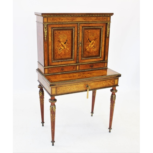 830 - A Louis XVI style burr yew and walnut bonheur du jour, late 19th, early 20th century, the rectangula... 