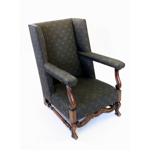 861 - An early 20th century walnut and upholstered French style open armchair, the high padded back with s... 