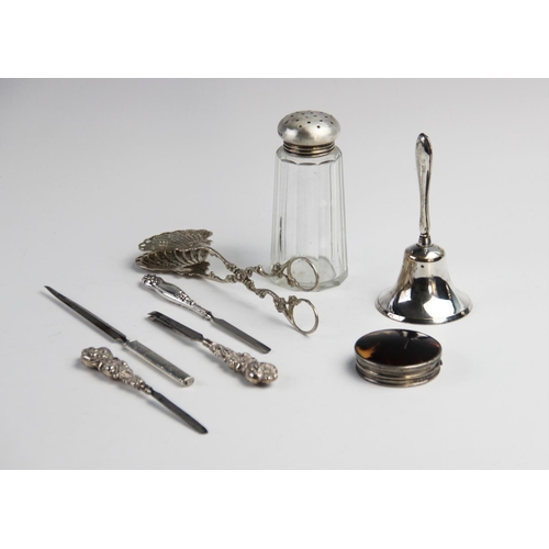 87 - A selection of silver tableware and accessories, to include a pair of continental silver serving ton... 