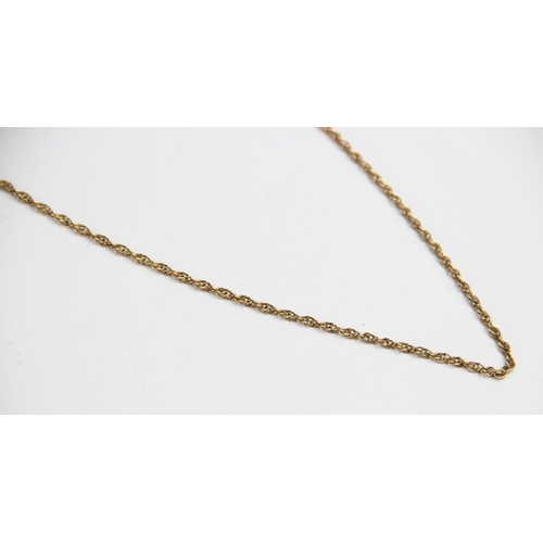 209 - A yellow metal necklace chain, with spring ring and loop fastening, stamped '9CT', length 61cm long,... 