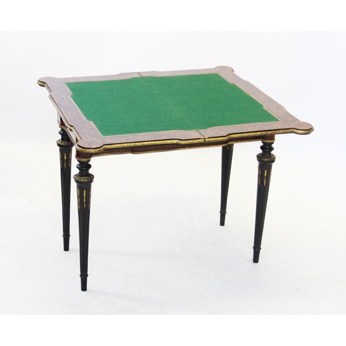 831 - A 19th century Italian marquetry and burr thuya folding card table, the rectangular top centred with... 