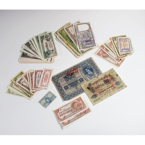 156 - A collection of world bank notes, predominately post-war examples, including Dutch East-Indies, Lire... 