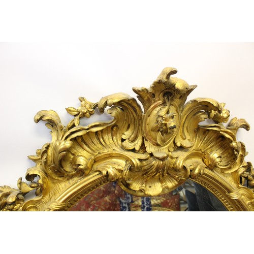 819 - A 19th century Rococo style gilt wood and gesso oval wall mirror, the foliate swept frame with a mou... 