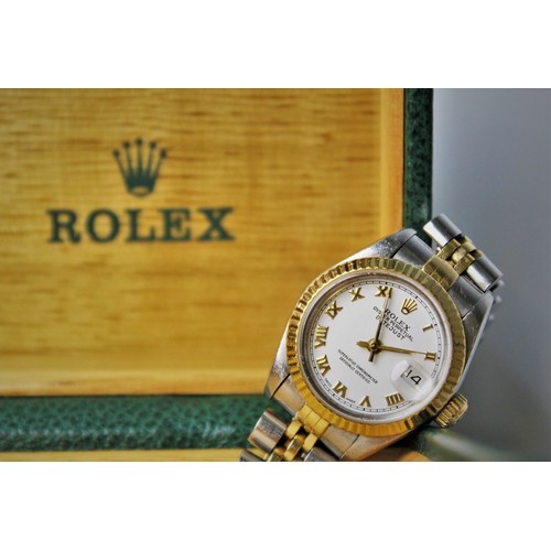 137 - A lady's bi-metal stainless steel Rolex Oyster Perpetual Date-just wristwatch, the circular white di... 