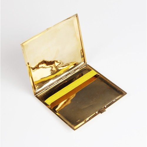 186 - An Art Deco 9ct gold cigarette case, of rectangular form with engine turned decoration to exterior a... 