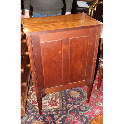 857 - An Edwardian satinwood Sheraton revival inlaid side cabinet by Hobbs & Co, London, the rectangular t... 