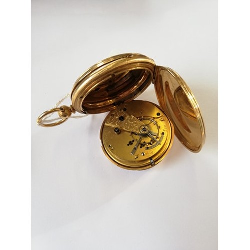 138 - An 18ct gold full hunter pocket watch, the round white enamelled dial with Roman numerals and subsid... 