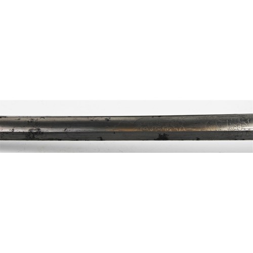 342 - A Naval officer's dress sword, 20th century, the 79.cm single edge curved fullered steel blade light... 