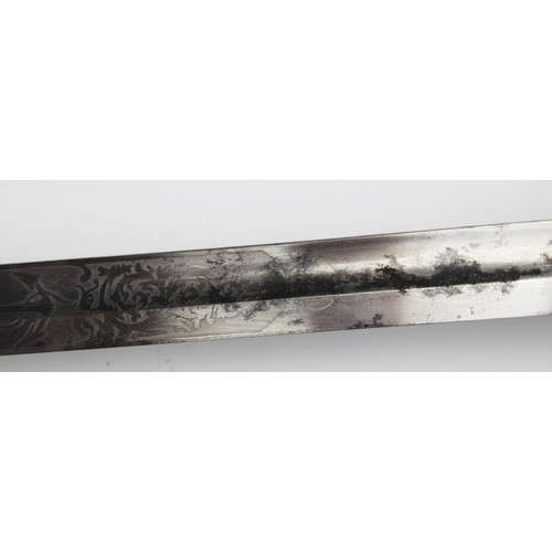 342 - A Naval officer's dress sword, 20th century, the 79.cm single edge curved fullered steel blade light... 