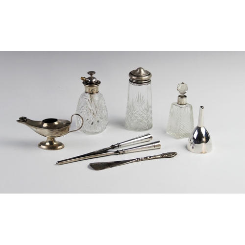 12 - A selection of silver and white metal tableware and accessories, to include a silver table lighter i... 