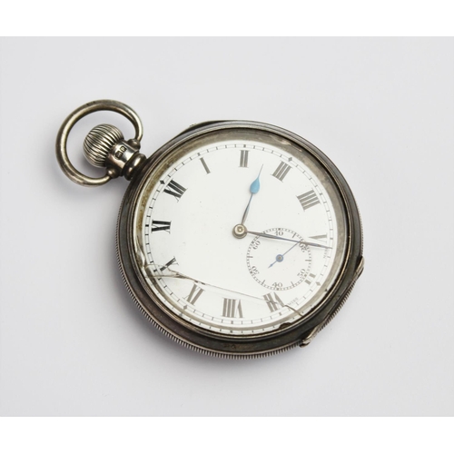 155 - A George V silver open face pocket watch, the round white enamel dial with black Roman numerals and ... 