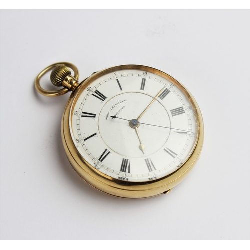 160 - An Edwardian 18ct gold open face chronograph by John Lecomber Liverpool, the white dial with Roman a... 