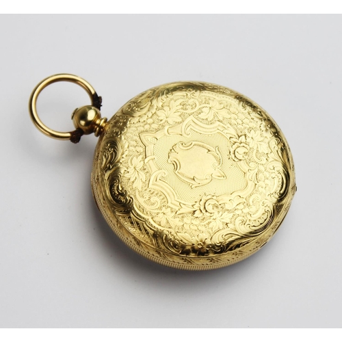 161 - A Victorian 18ct gold open face pocket watch, the white enamel dial with Roman numerals and subsidia... 