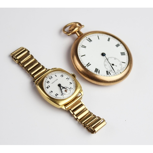 163 - A Gent's vintage 18ct gold Vertex wristwatch, the white enamel dial with Arabic numerals and subsidi... 