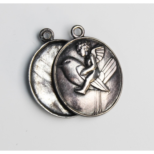 188 - A white metal locket pendant in the manner of Berthold Loffler for Wiener Werkstatte, of oval form d... 