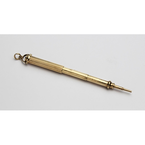 219 - A Victorian mechanical propelling pencil by Sampson Mordan, the yellow metal pencil with reeded exte... 