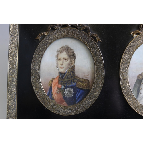 345 - Three portrait miniatures on ivory, early 19th century, in the manner of Jacques Louis David, depict... 