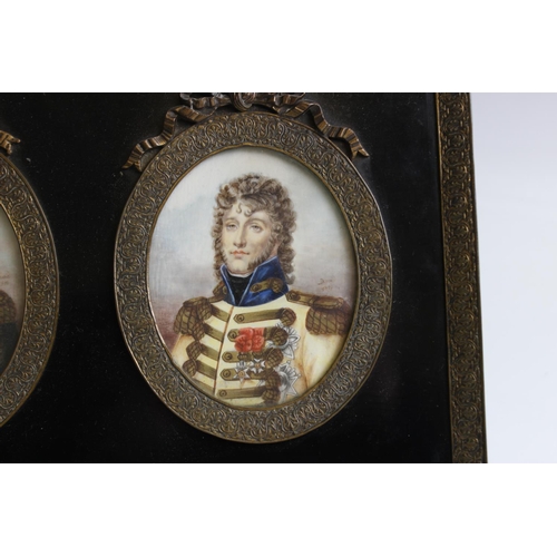 345 - Three portrait miniatures on ivory, early 19th century, in the manner of Jacques Louis David, depict... 