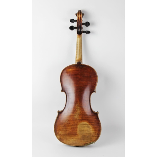 357 - A German violin by Ignaz Storch of Wolfersdorf, late 19th century, with two piece back and dark brow... 