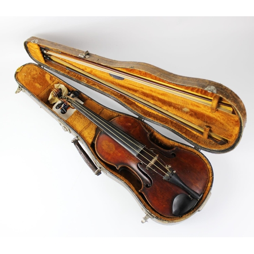 357 - A German violin by Ignaz Storch of Wolfersdorf, late 19th century, with two piece back and dark brow... 