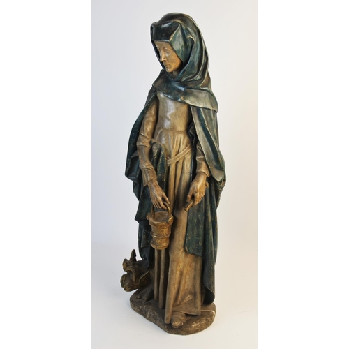 361 - An Italian painted plaster figure, probably Saint Margaret of Antioch, modelled holding a pestle and... 