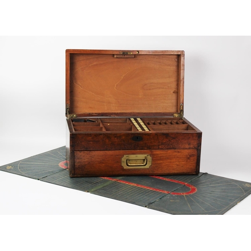 377 - A 19th century mahogany games compendium, the hinged cover centred with an inlaid brass cartouche, o... 