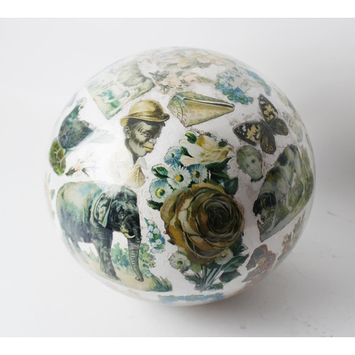 395 - A Victorian decoupage glass sphere, the globe shaped blown ball internally decoupage decorated depic... 