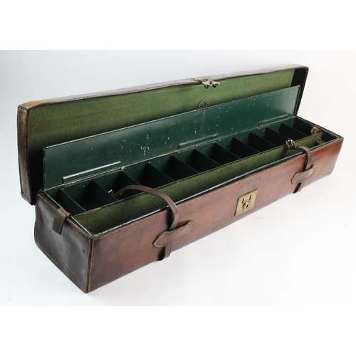 428 - A leather shot gun case by Bussey of London, mid 19th century, of narrow rectangular form with leath... 