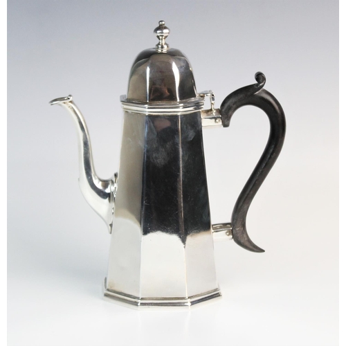 44 - An Edwardian silver coffee pot by Charles Stuart Harris, London 1906, of tapered octagonal form, wit... 