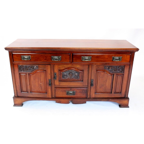 958 - A late Victorian walnut sideboard, the rectangular moulded top above a pair of frieze drawers, appli... 