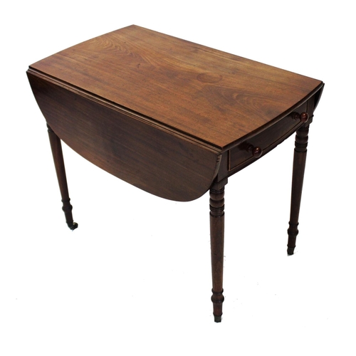 959 - A mid 19th century mahogany Pembroke table, the single frieze drawer with later knob handles opposed... 