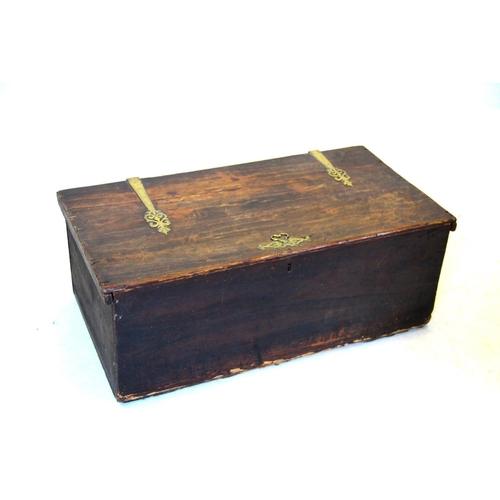 960 - A 19th century stained pine carriage box with associated pierced brass hinges, opening to a vacant i... 