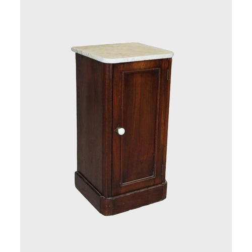 962 - A Victorian mahogany marble top pedestal pot cupboard, the rectangular white marble slab top above a... 