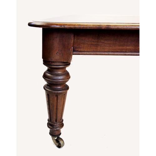 964 - A Victorian oak extending dining table, the rectangular moulded top with rounded corners above a pla... 