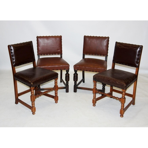 965 - A matched set of ten 17th century style oak and leather dining chairs, 20th century, to include a se... 